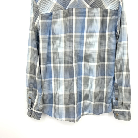 LL Bean Men Size Small Shirt Button Down Top Blue Gray Checkered Plaid Flannel - Picture 6 of 7